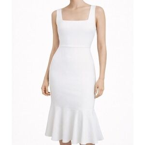 LULUS White Fit & Flare Midi Dress NWT – Square Neck Sleek Modern Style Size L